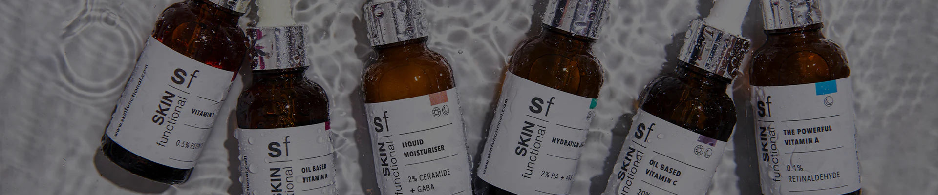 Row of Skin Functional products on a textured surface