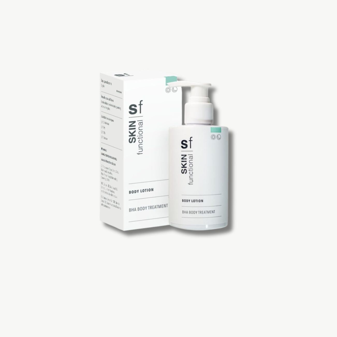 Skin Functional body lotion and packaging on a white background