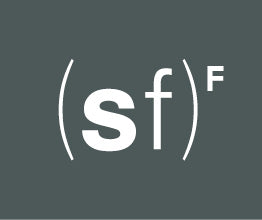 Logo with the text 'sf' on a dark gray background