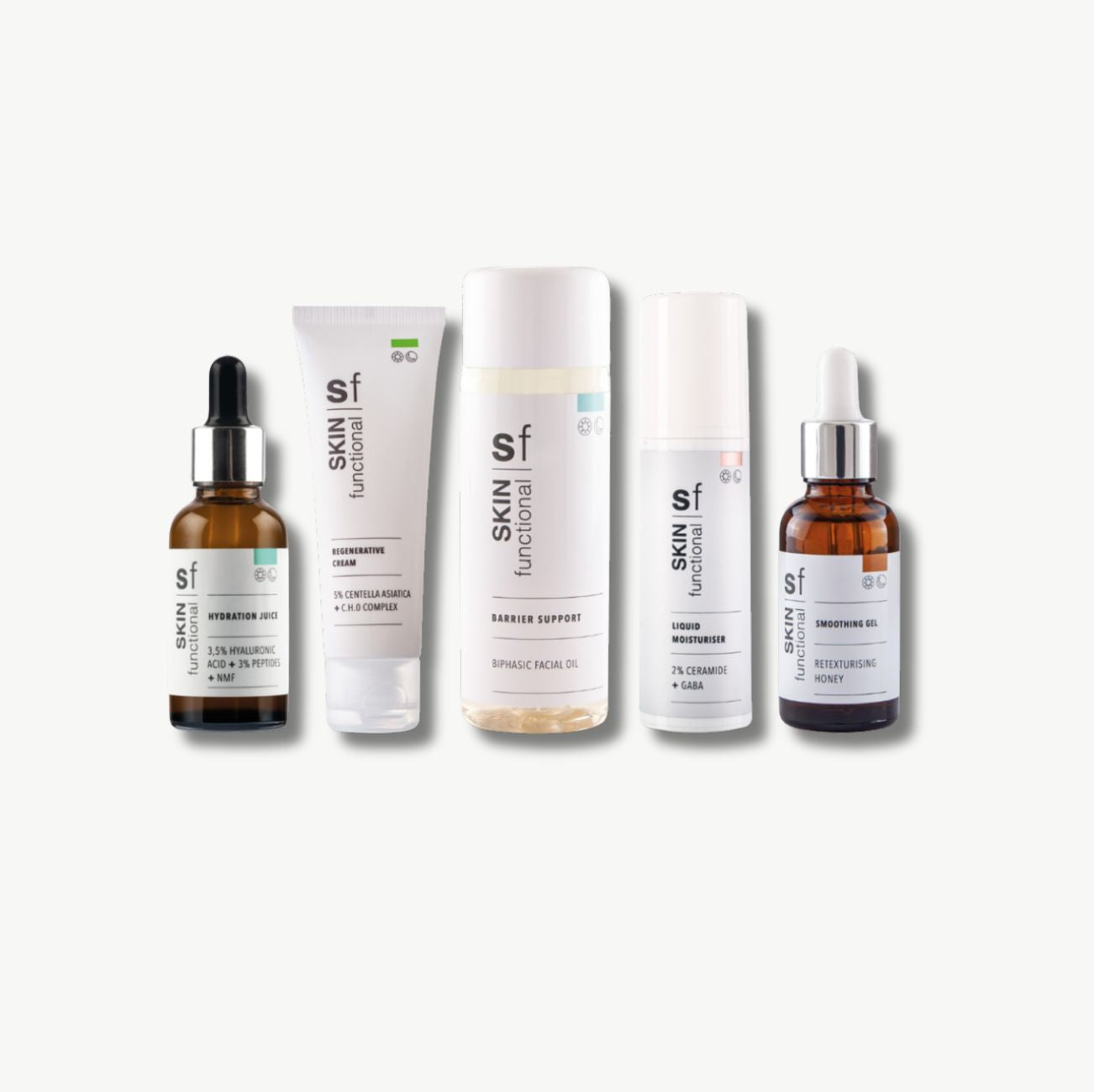 Collection of Skin Functional starter kit products on a white background