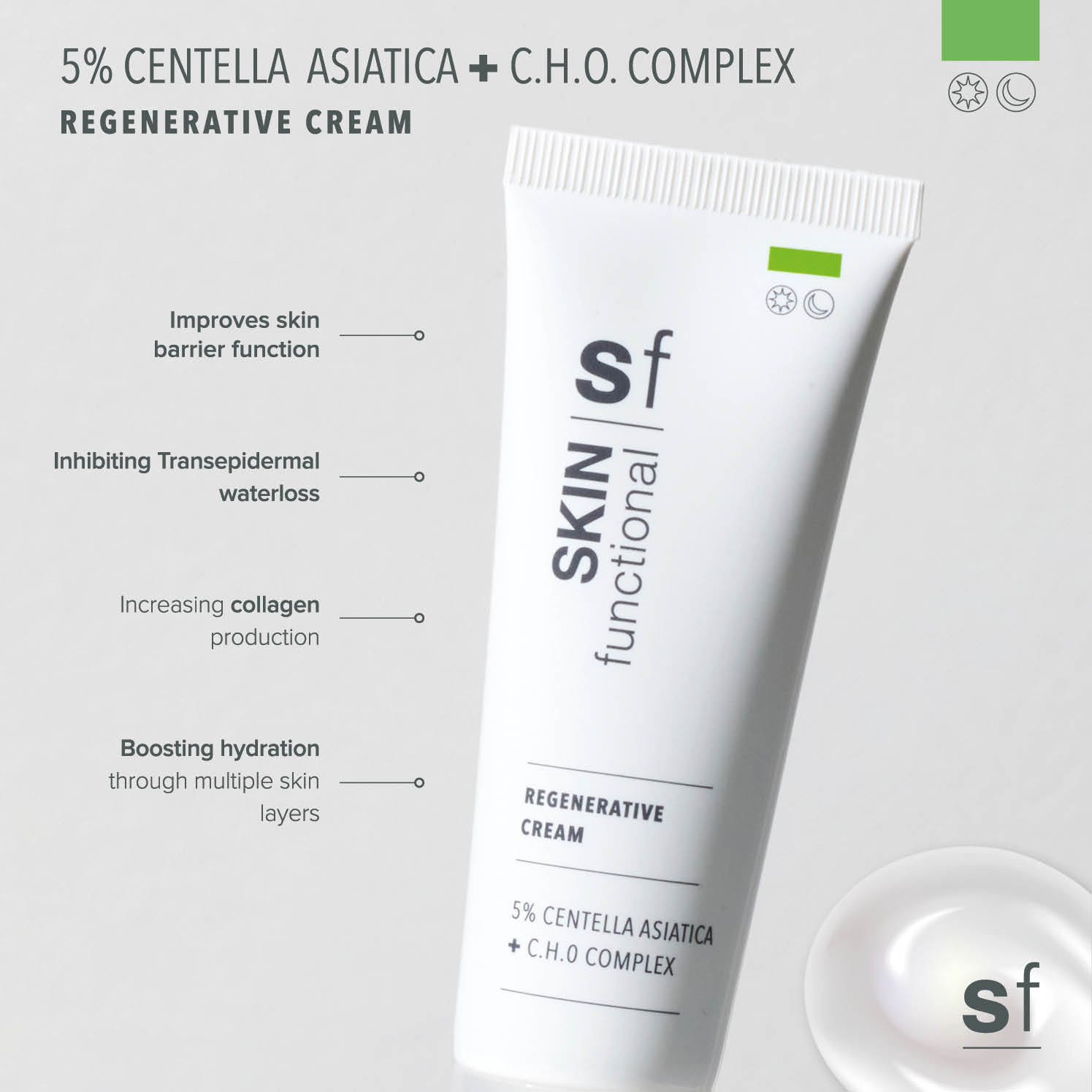 SKIN Functional Regenerative Cream with details skincare product on a light gray background