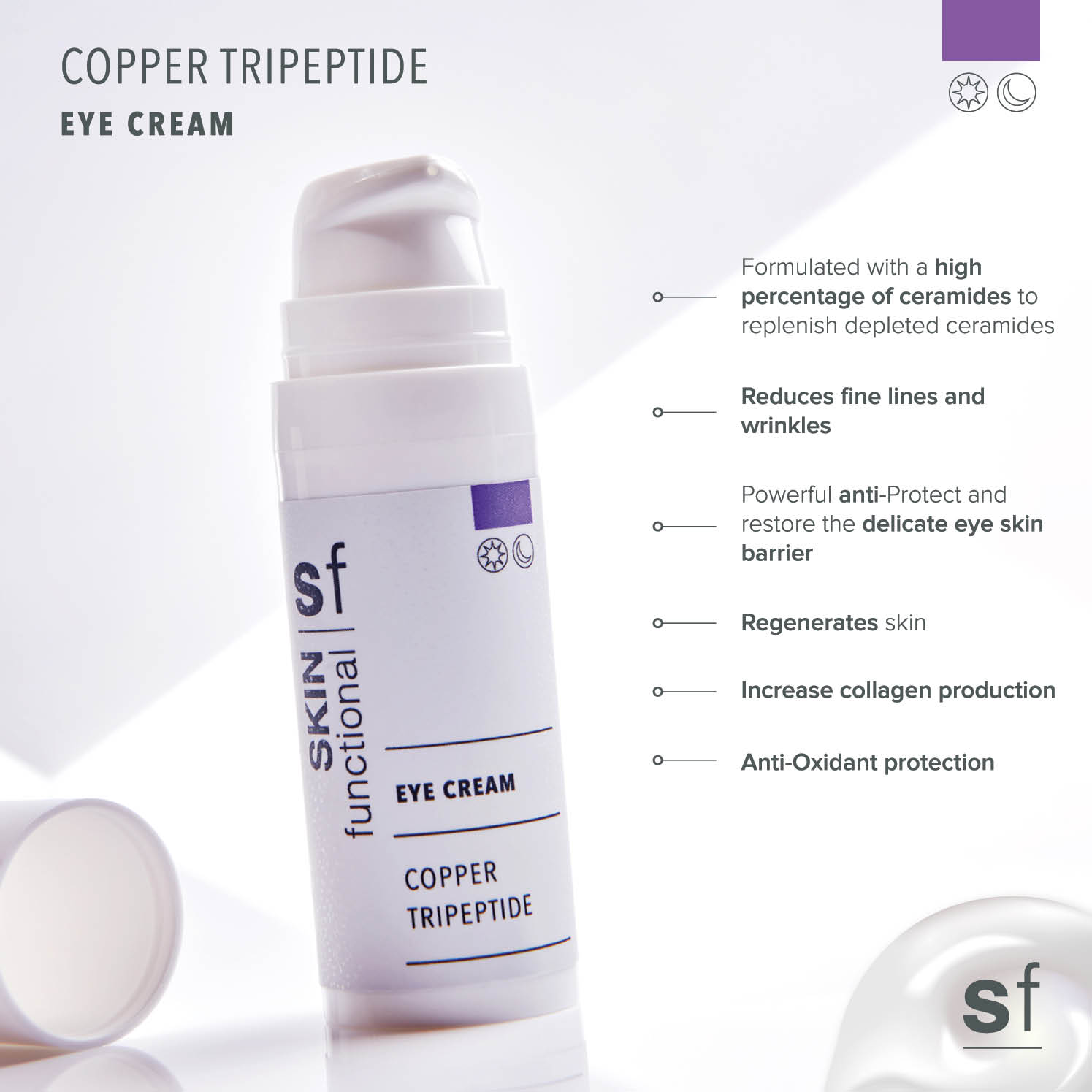 SKIN Functional Eye Cream with details skincare product on a light gray background
