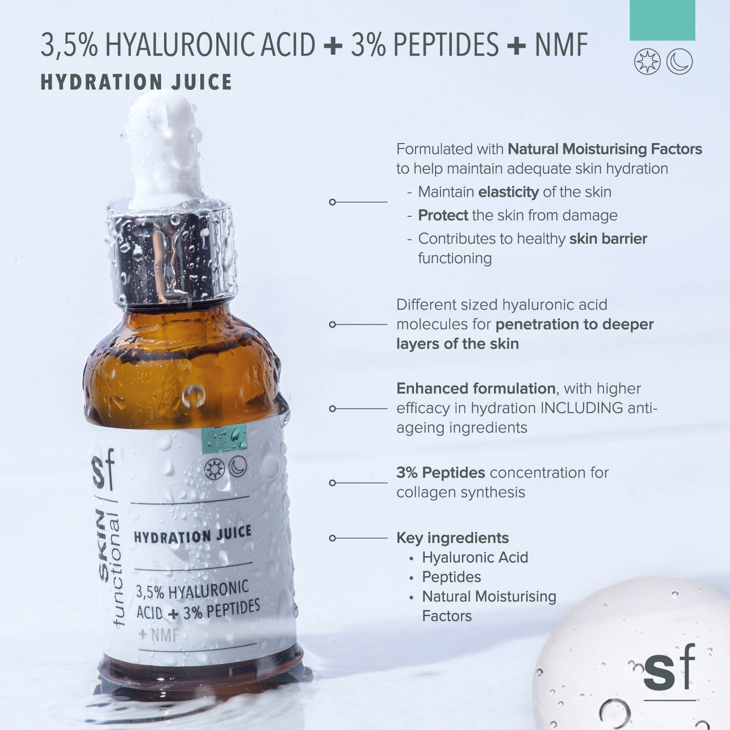 SKIN Functional hydration juice treatment with details skincare product on a grey background